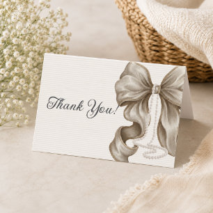 Carte De Remerciements Baby Shower Fille au Nœud Beige 