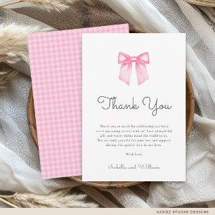 Carte De Remerciements Baby Shower Fille au Nœud Rose Élégant