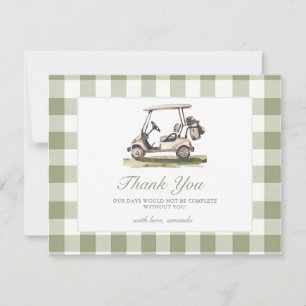 Carte De Remerciements Baby-Shower Fille au Thème de Golf Gingham Vert Sa