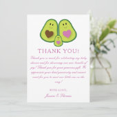Carte De Remerciements Baby shower fille Avocado mignonne (Debout devant)
