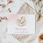 Carte de remerciements Baby shower fille Citrouill<br><div class="desc">Une Elégante aquarelle rose Floral et Citrouille Merci cartes. Modifiez le texte,  la couleur et le style de police directement sur votre navigateur. Découvrez toute notre collection dans notre boutique Cava Party Design.</div>