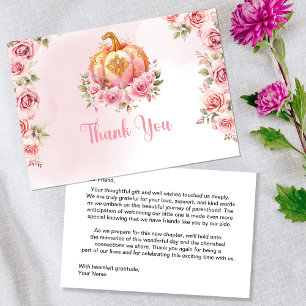 Carte De Remerciements Baby shower fille Citrouille rose automne