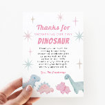 Carte De Remerciements Baby shower fille dinosaure rose<br><div class="desc">Baby shower à thème dinosaure mignon merci carte modèle avec de minuscules dinosaures aux couleurs pastel. Le texte dit "Merci d'avoir pris notre minuscule dinosaure." Le message par défaut remercie les invités d'avoir assisté à la douche et pour le cadeau.</div>