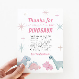Carte De Remerciements Baby shower fille dinosaure rose