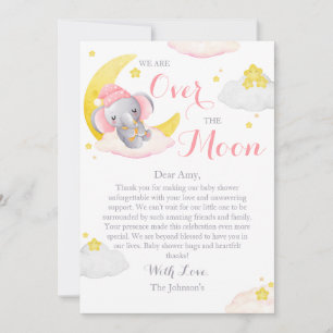 Carte De Remerciements Baby Shower Fille Éléphant Au-Delà De La Lune