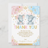 Carte De Remerciements Baby shower Fille Eléphant Fleur Rose Bleu (Devant)