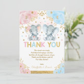 Carte De Remerciements Baby shower Fille Eléphant Fleur Rose Bleu (Debout devant)