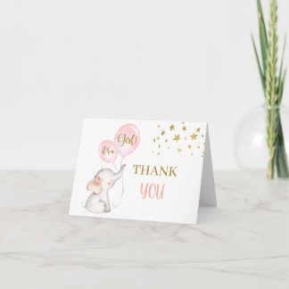 Carte De Remerciements Baby shower fille éléphant pliable