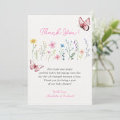 Carte de remerciements Baby shower fille Fleur sau (Debout devant)