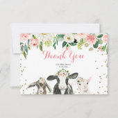 Carte De Remerciements Baby shower Fille Florale d'animal agricole (Devant)