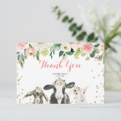 Carte De Remerciements Baby shower Fille Florale d'animal agricole (Debout devant)