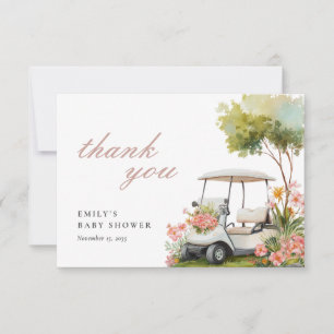 Carte De Remerciements Baby Shower Fille Golf Let's Par-tée