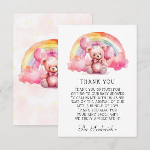 Carte de remerciements Baby shower fille ours en p