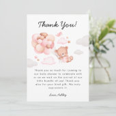Carte De Remerciements Baby shower fille ours en peluche (Debout devant)