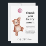 Carte De Remerciements Baby shower Fille ours en peluche ÉDITABLE<br><div class="desc">Baby shower fille ours en peluche</div>