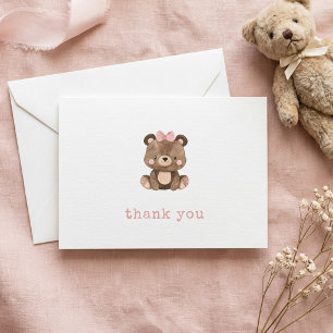 Carte De Remerciements Baby Shower Fille Ours Rose Minimaliste