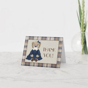 Carte De Remerciements Baby Shower Fille Ours Vintage
