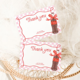 Carte De Remerciements Baby Shower Fille Rétro à Carreaux Roses et Rouges
