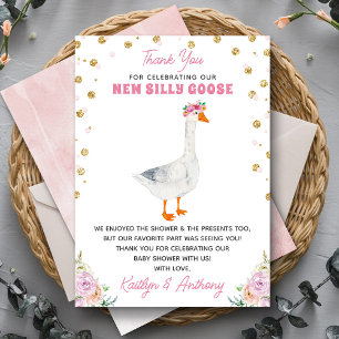 Carte De Remerciements Baby-Shower Fille Rose Aquarelle Silly Goose