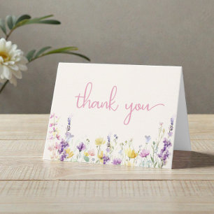 Carte De Remerciements Baby Shower Fille Watercolor Fleur Sauvage