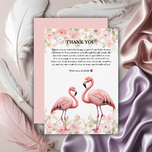 Carte De Remerciements Baby shower Flamant rose rose floral élégant