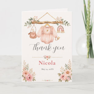 Carte De Remerciements Baby Shower Fleur Rose sur Corde à Linge