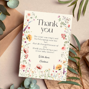 Carte De Remerciements Baby shower Fleur sauvage bébé en fleurs printemps