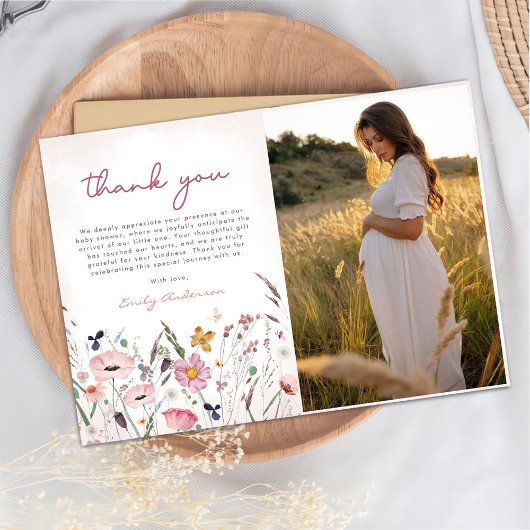 Carte De Remerciements Baby shower Fleur sauvage Boho