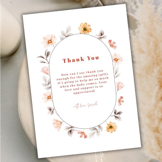 Carte De Remerciements Baby shower Fleur sauvage Boho simple