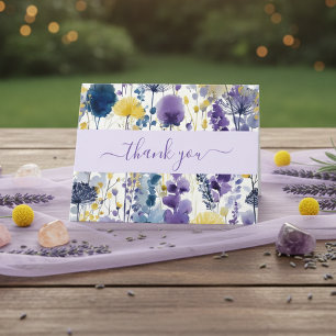 Carte De Remerciements Baby shower Fleur sauvage couleur jaune violet
