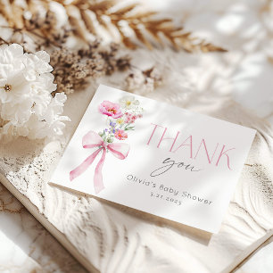 Carte De Remerciements Baby shower fleur sauvage Floral Rose Bow