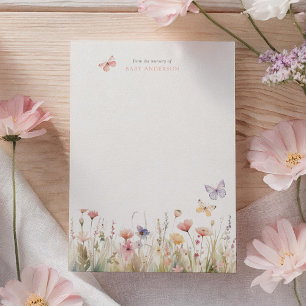 Carte De Remerciements Baby shower Fleur sauvage papillon