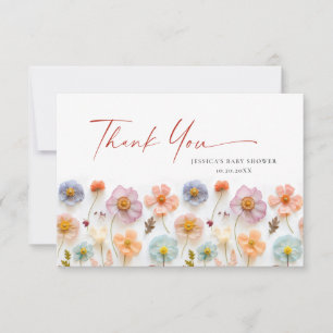 Carte De Remerciements Baby shower Fleur sauvage Pastel Pink Bohemian