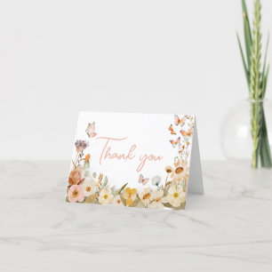 Carte De Remerciements Baby shower fleur sauvage petit papillon