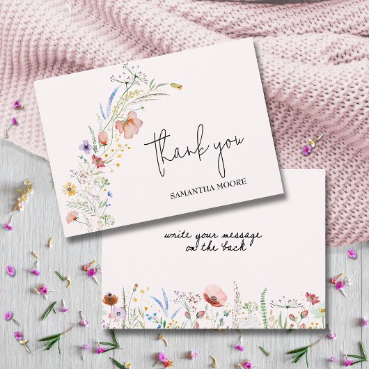 Carte De Remerciements Baby shower fleur sauvage rose
