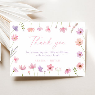 Carte De Remerciements Baby shower Fleur sauvage rose violet