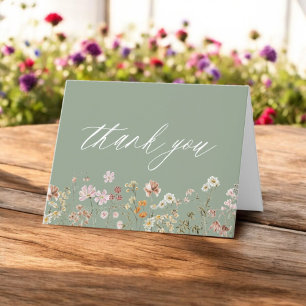 Carte De Remerciements Baby shower Fleur sauvage Sage Green