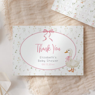 Carte De Remerciements Baby shower Fleur sauvage sot oie rose Bow