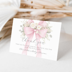 Carte De Remerciements Baby Shower Fleurs d'Eucalyptus Ruban Rose