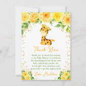 Carte De Remerciements Baby Shower Fleurs Jaunes Girafe (Devant)