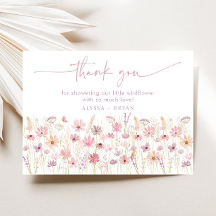 Carte De Remerciements Baby Shower Fleurs Sauvages Rose Poussiéreux Bohèm