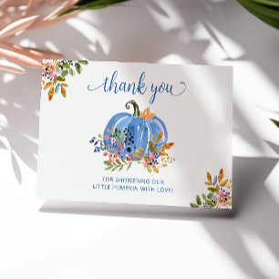 Carte De Remerciements Baby Shower Floral Automnal Citrouille Bleue Fanta
