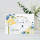 Carte De Remerciements Baby shower floral bleu Citron Main Squeeze (Debout devant)
