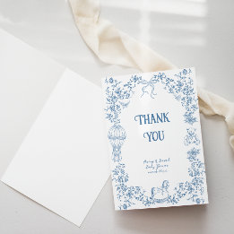 Carte De Remerciements Baby shower floral bleu foncé