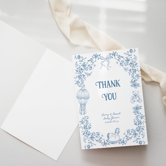 Carte De Remerciements Baby shower floral bleu foncé