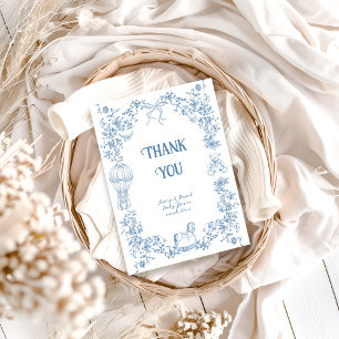 Carte De Remerciements Baby shower floral bleu foncé