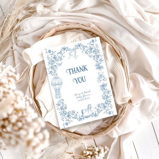 Carte De Remerciements Baby shower floral bleu foncé