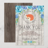 Carte De Remerciements Baby shower floral bleu rustique de garçon de (Devant / Derrière)