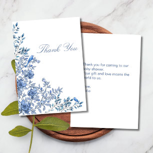 Carte De Remerciements Baby Shower Floral Bleu Toile de Chinoiserie