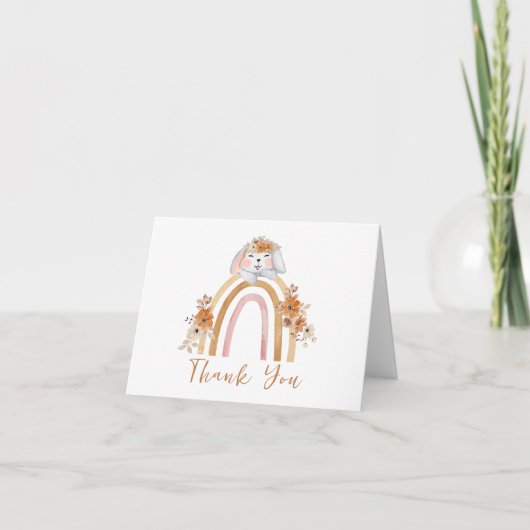 Carte De Remerciements Baby shower Floral Boho Bunny Rainbow (Devant)